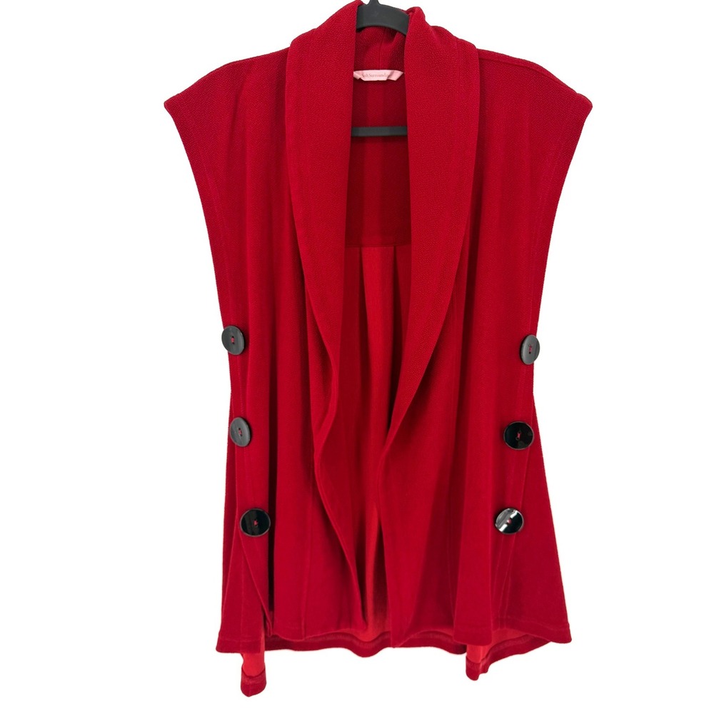 Soft Surroundings Vest Shawl Collar M Red Textured Knit Large Button Open Front